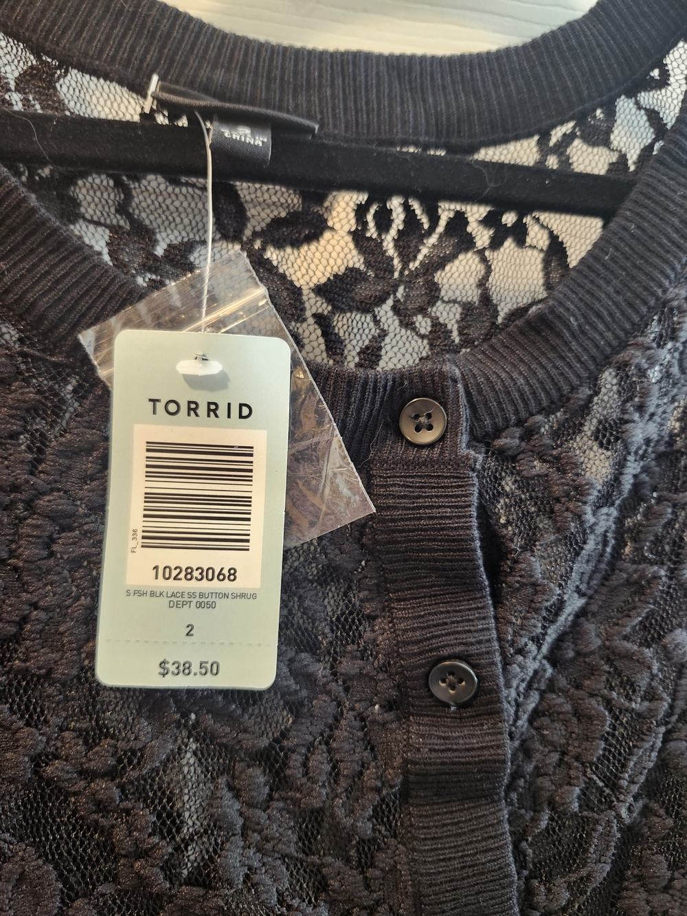 Torrid Black Lace Button-Front Cropped Cardigan, Torrid 2 = 2X - Picture 4 of 4